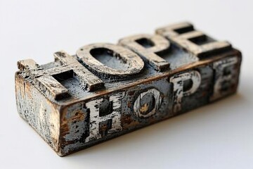the word hope engraved in to a block of wood
