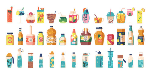 Versatile Vector Set Of Bottles, Cups And Jars, Featuring Modern Designs Suitable For Various Purposes