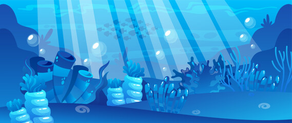 Underwater World Background Featuring Coral Reefs, Playful Sea Creatures, And Clear Blue Waters. An Enchanting Setting