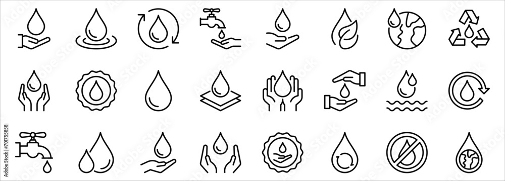 Wall mural water drop icon set, dermatology test and dermatologist clinic icon set, hand with water, vector ill - Wall murals