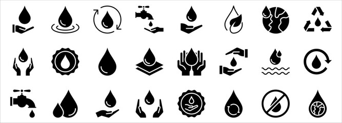 water drop icon set, Dermatology test and dermatologist clinic icon set, hand with water, vector illustration on white background - obrazy, fototapety, plakaty