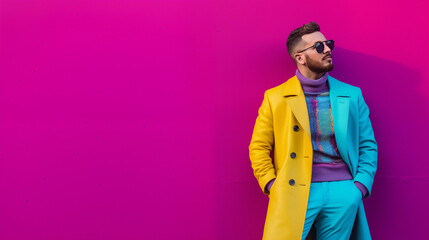 Fashion model on colorful wall generative AI