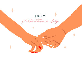 two persons holding hands. Valentine's day background.