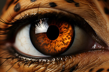 A close up of a giraffe's right eye and face. - obrazy, fototapety, plakaty