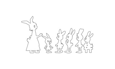 Rabbit easter bunny animals, baby doll vector line drawing
