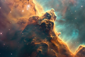 Celestial Inferno: The Nebula's Fiery Embrace - obrazy, fototapety, plakaty