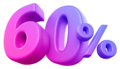 60 percentage discount number gradient 3d render