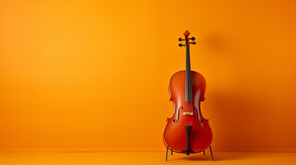 violin, orange and yellow photograph of a cello, in the style of abstract minimalism - obrazy, fototapety, plakaty