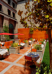 3D Rendering Restaurant Terrace