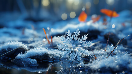 Snowflake Gracefully Adorning the Winter Background, a Delicate Creation in the Tapestry of Chilly Beauty.
