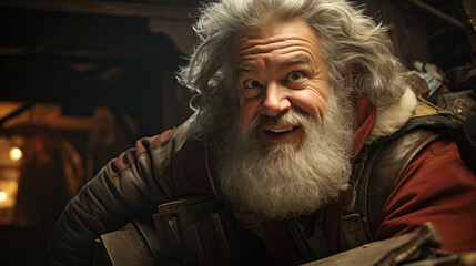 Obraz premium Santa Claus Playfully Hiding in the House Attic, Adding a Touch of Whimsy and Mystery to the Festive Season