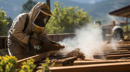 The Art of Beekeeping A Beekeeper's Care and Connection with Bees in the Apiary