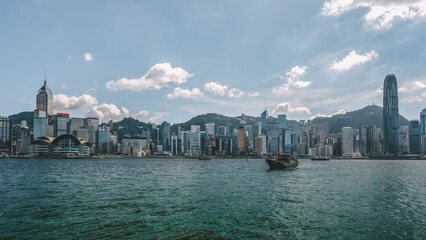 Fototapeta na wymiar Skyline of City Buildings in Victoria Harbour, Hong Kong