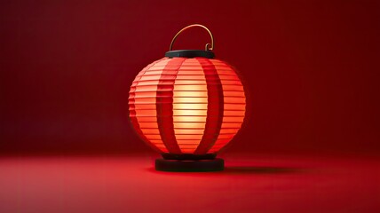 on a red background a paper lantern decoration with a space for text, copy space - generative ai