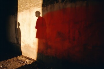 A scene showing a person's silhouette blending into a wall, representing the concept of invisibility.