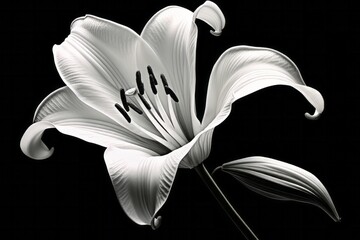 A stark, black-and-white rendering of a lily, emphasizing its dramatic curves.