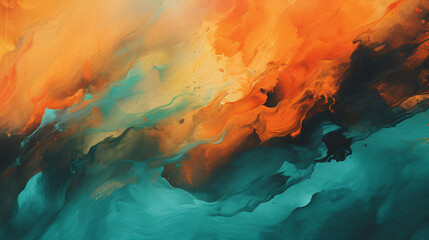 Close up of fiery orange and cool teal paints