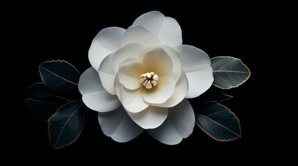 A minimal line drawing of a camellia, capturing its symmetry and elegance.