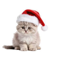 cute cat wearing Christmas Santa hat isolate on transparent background, png file