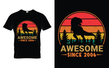Awesome Since 2006 Birthday Boys Girls Dinosaur T Rex Retro Vintage Happy Birthday T-Shirt