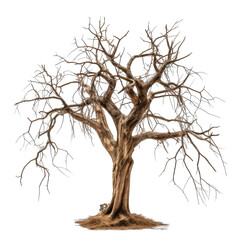 dry dead tree isolate on transparent background, png file