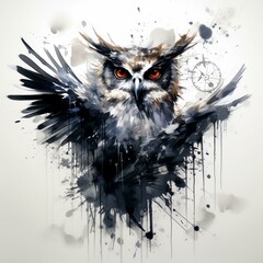 Owl Black Painted. Generative AI. Artificial Intelligence Art.  