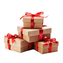 Gift boxes with the red ribbons in eco paper isolate on transparent background, png file