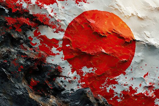 The picture of japanese flag with red sun on white background