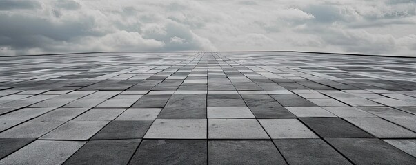 Detailed view of textured square pavement. Cobblestone charm. Vintage patterns on ancient urban path. Concrete symphony. Grey and black pavement in city - obrazy, fototapety, plakaty