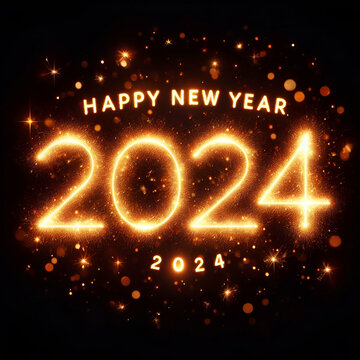 Happy new year, 2024 glittering writter text 