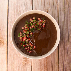 LEBANESE RECIPE, MOUJADARA, LENTIL PUREE, RICE, ONIONS AND POMEGRANATE SEEDS, MUJADDARA MAJADRA MEJADRA MOUJADARA MUDARDARA AND MEGADARRA, High quality photo