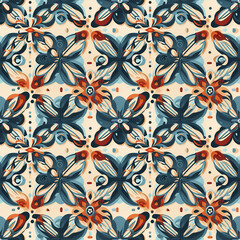 traditional ethnic oriental asian japanese seamless pattern on red blue background