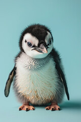 Fototapeta premium A cute baby penguin on a color background