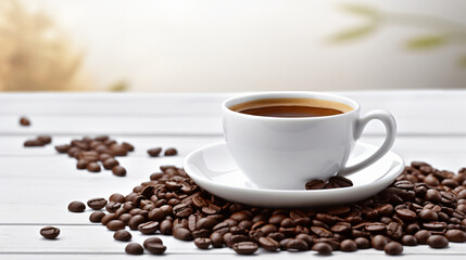 coffee beans with black tea in white cup placed