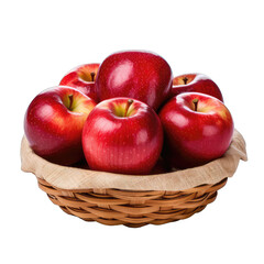red Apples in a basket isolate on transparent background, png file