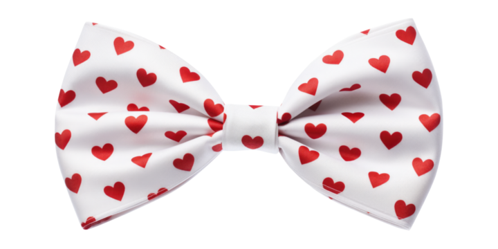 A bow tie with heart pattern isolated on transparent background.