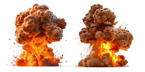 Set of nuclear explosions isolated on transparent background.