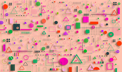 pattern with geometric shapes. pink background