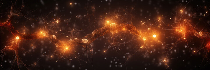 Orange lights neurons poster with copy space. - obrazy, fototapety, plakaty