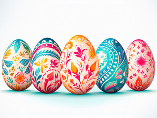 Fototapeta premium Easter eggs with floral ornament on white background