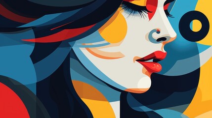 Colorful Woman Face Illustration with Red Lips
