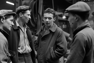 1940s Men in Conversation at Factory