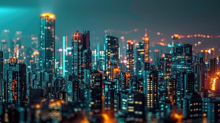 Fototapeta na wymiar Luminous Night City with Virtual Elements