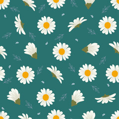 Simple and Cute Daisy, Chamomile Seamless Floral Pattern. Suitable for Accessories, Home D&eacute;cor, Stationary, Textile & Fabric, Wallpaper, Website or any other Printing Purposes. Vector Illustration.