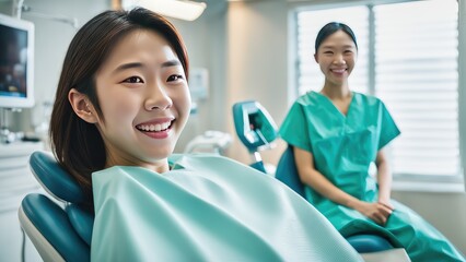 Obraz premium A girl smiles in the dentist's office