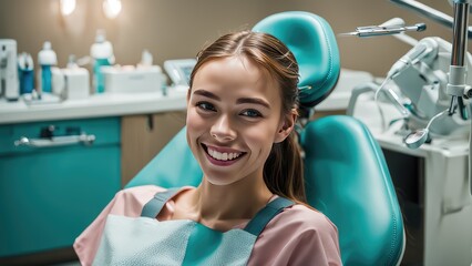 A girl smiles in the dentist's office