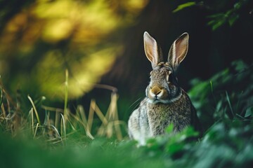 a rabbit sitting in the grass