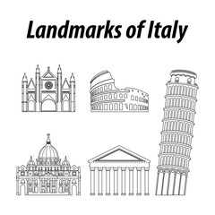 Bundle of Italy famous landmarks by silhouette outline style,vector illustration