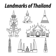 Fototapeta premium Bundle of Thailand famous landmarks by silhouette outline style,vector illustration