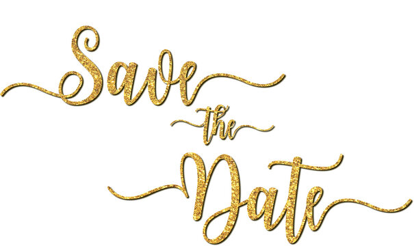 Save the date hand lettering in gold glitter